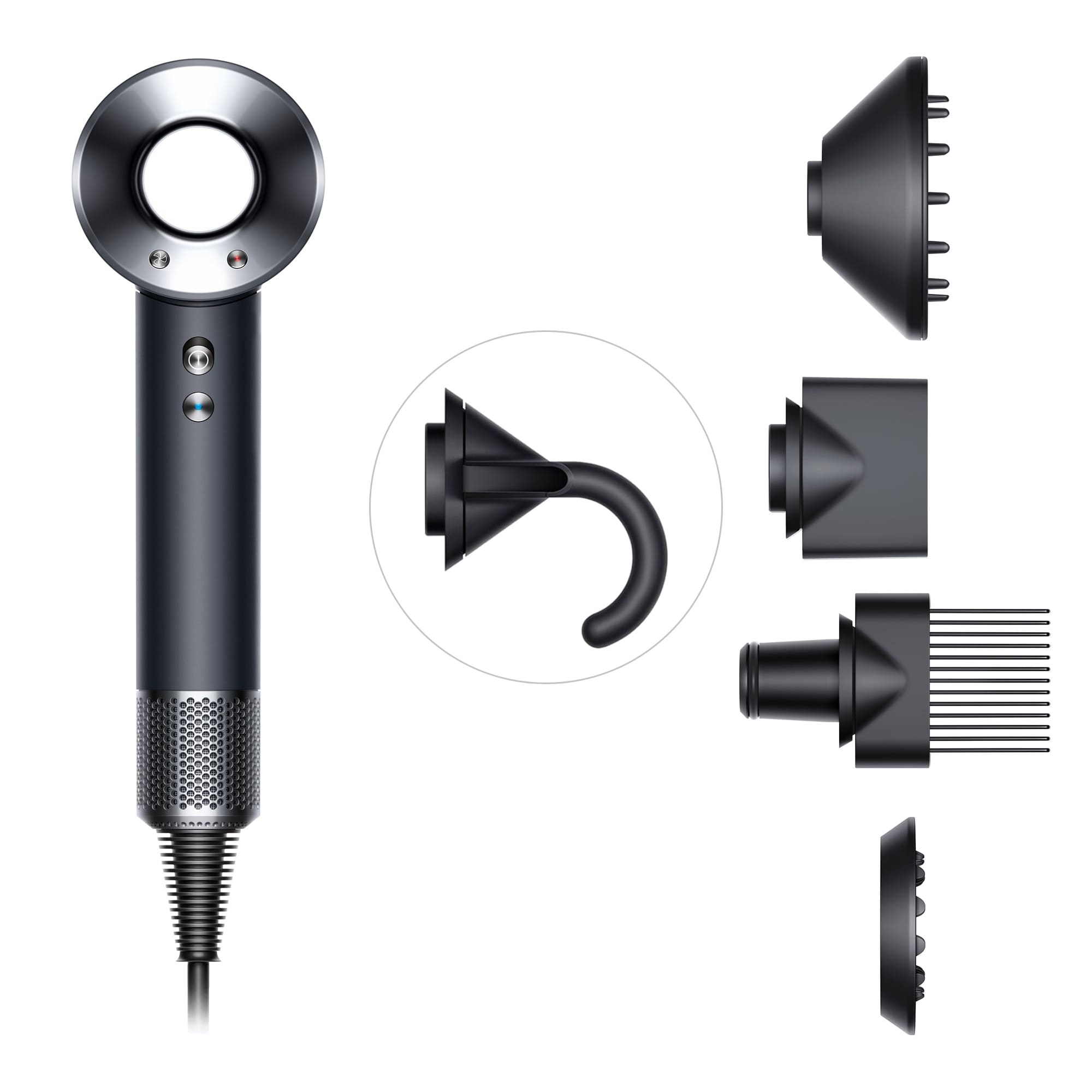 Фен Dyson Supersonic HD07 (черный/серебристый) с 5 насадками и дорожным чехлом