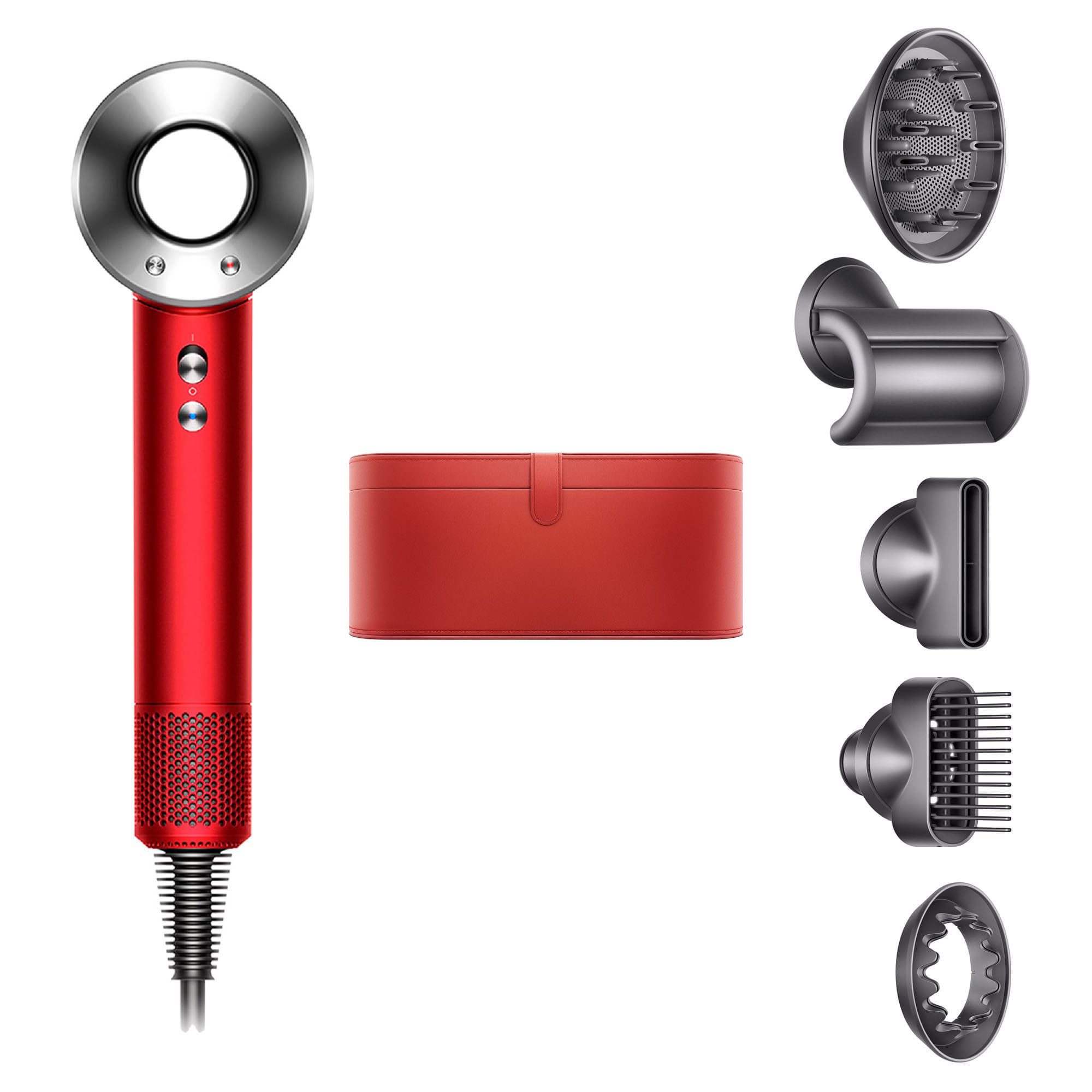 Фен Dyson Supersonic HD07 (красный) с 5 насадками и дорожным чехлом