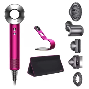 Фен Dyson Supersonic HD07 (фуксия/яркий никель) с 5 насадками, дорожным чехлом и подставкой
