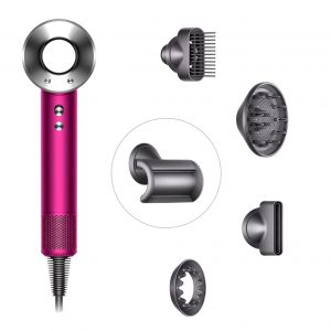 Фен Dyson Supersonic HD07 (фуксия/яркий никель) с 5 насадками, дорожным чехлом и подставкой