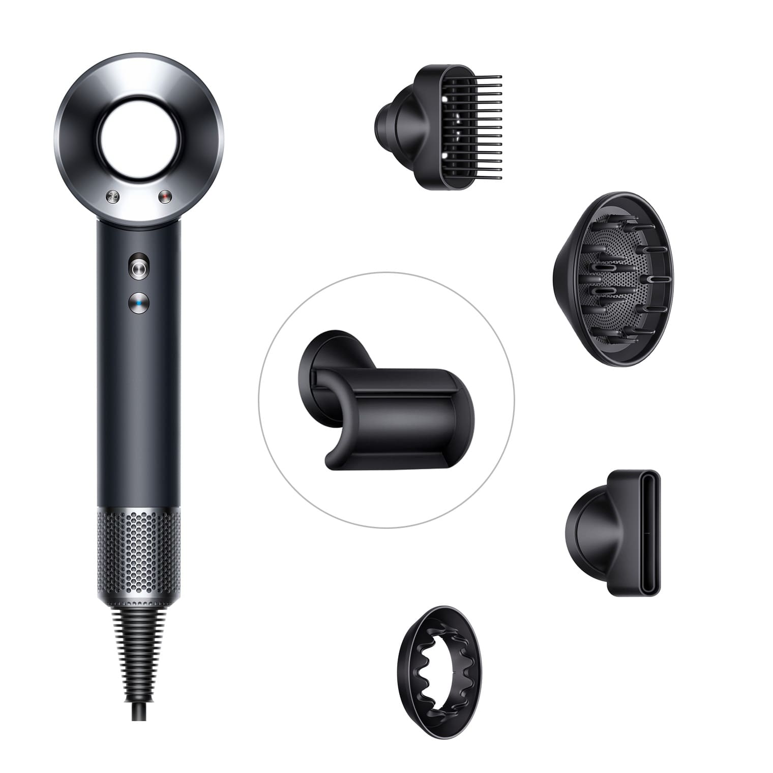 Фен Dyson Supersonic HD07 (черный/серебристый) с 5 насадками и дорожным чехлом