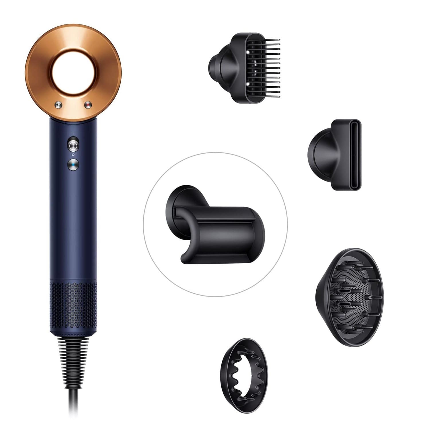 Фен Dyson Supersonic HD07 синий медный с 5 насадками и дорожным чехлом